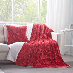 DaDa Bedding Candy Apple Red Faux Fur Pillow Cover-2