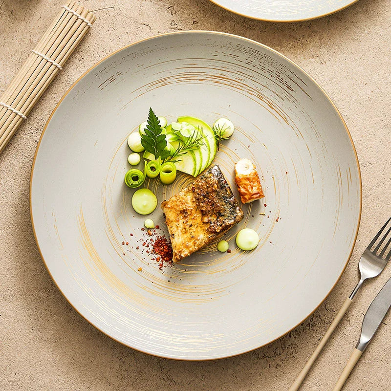 Matte Glazed Ceramic Dinner Plate with Gold Detailing – Available in Two Sizes-4