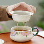 Hand-Painted Pastel Floral Ceramic Tea Cup with Lid – 123ml Traditional Gift Box Set-3