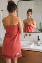 Del Mar Red Turkish Terry Towel Set – 2-in-1 Quick Dry & Plush Bath Towels, Luxury Turkish Cotton Spa & Beach Towels-0