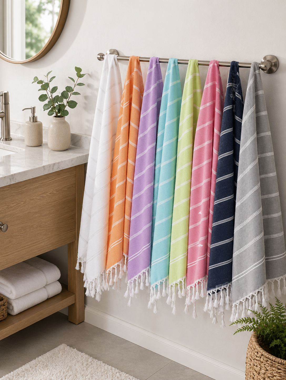 Monaco Turkish Cotton Hand Towel – Lightweight Quick Dry Bathroom, Kitchen & Travel Towel, Luxury Organic Turkish Towel