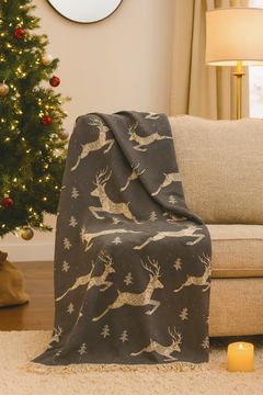 Christmas Reindeer Snowflake Turkish Cotton Throw Blanket 56×72 – Soft Organic Holiday Decor Gift-0