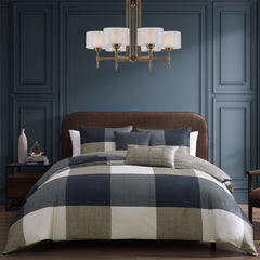 Bebejan Checkered Navy Tan 5 Piece Reversible Comforter Set
