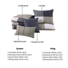 Bebejan Checkered Navy Tan 5 Piece Reversible Comforter Set