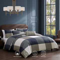 Bebejan Checkered Navy Tan 5 Piece Reversible Comforter Set