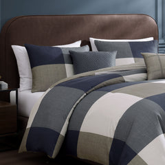 Bebejan Checkered Navy Tan 5 Piece Reversible Comforter Set