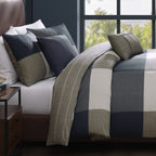Bebejan Checkered Navy Tan 5 Piece Reversible Comforter Set