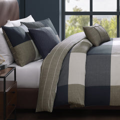 Bebejan Checkered Navy Tan 5 Piece Reversible Comforter Set