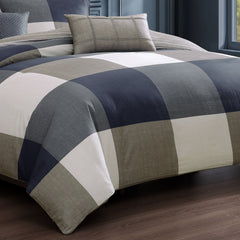 Bebejan Checkered Navy Tan 5 Piece Reversible Comforter Set
