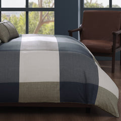 Bebejan Checkered Navy Tan 5 Piece Reversible Comforter Set