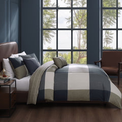 Bebejan Checkered Navy Tan 5 Piece Reversible Comforter Set