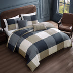 Bebejan Checkered Navy Tan 5 Piece Reversible Comforter Set
