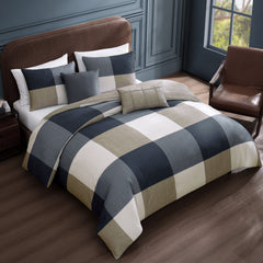 Bebejan Checkered Navy Tan 5 Piece Reversible Comforter Set