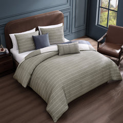 Bebejan Checkered Navy Tan 5 Piece Reversible Comforter Set