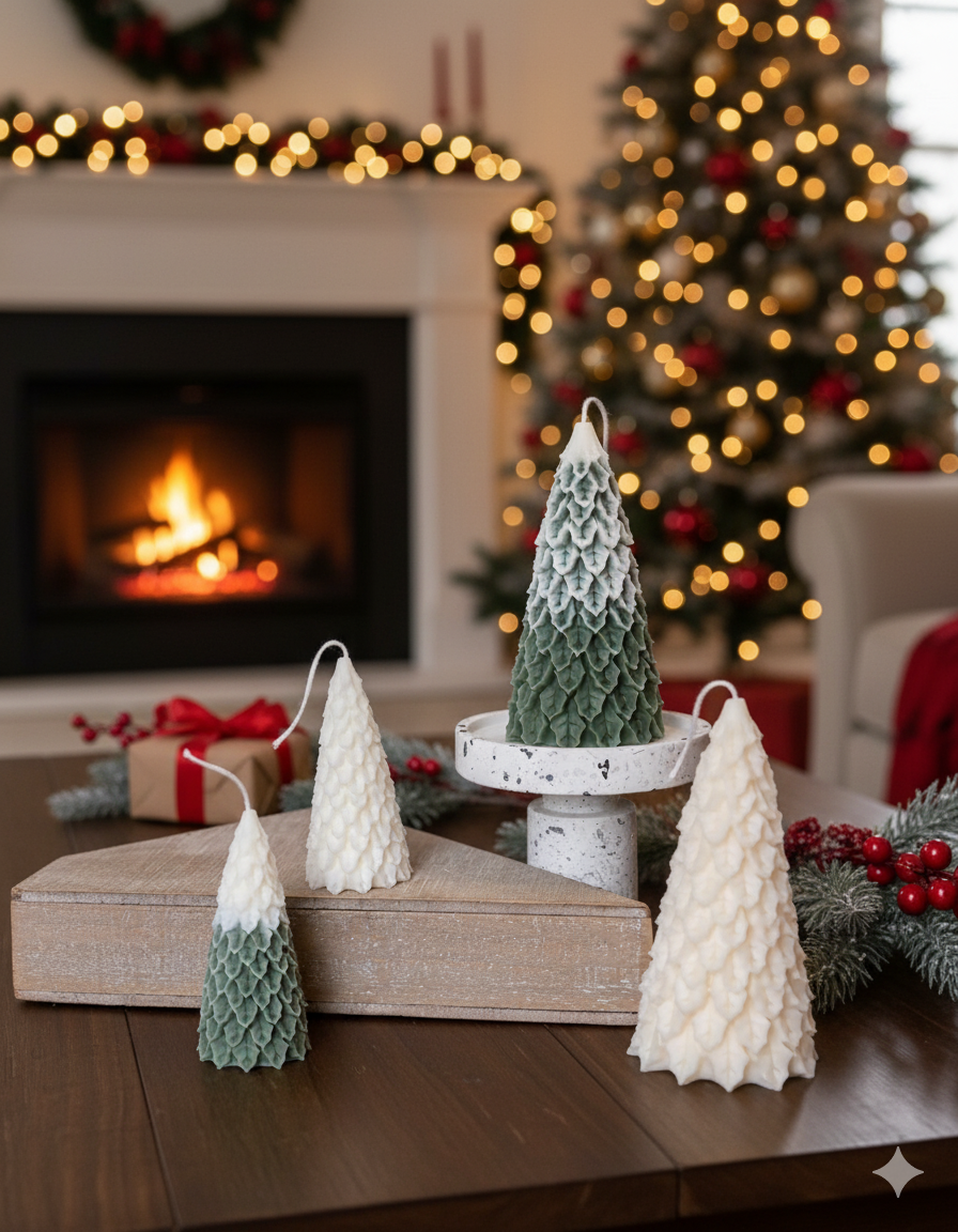 Christmas Pine Tree Candles | Festive Holiday Decor-1