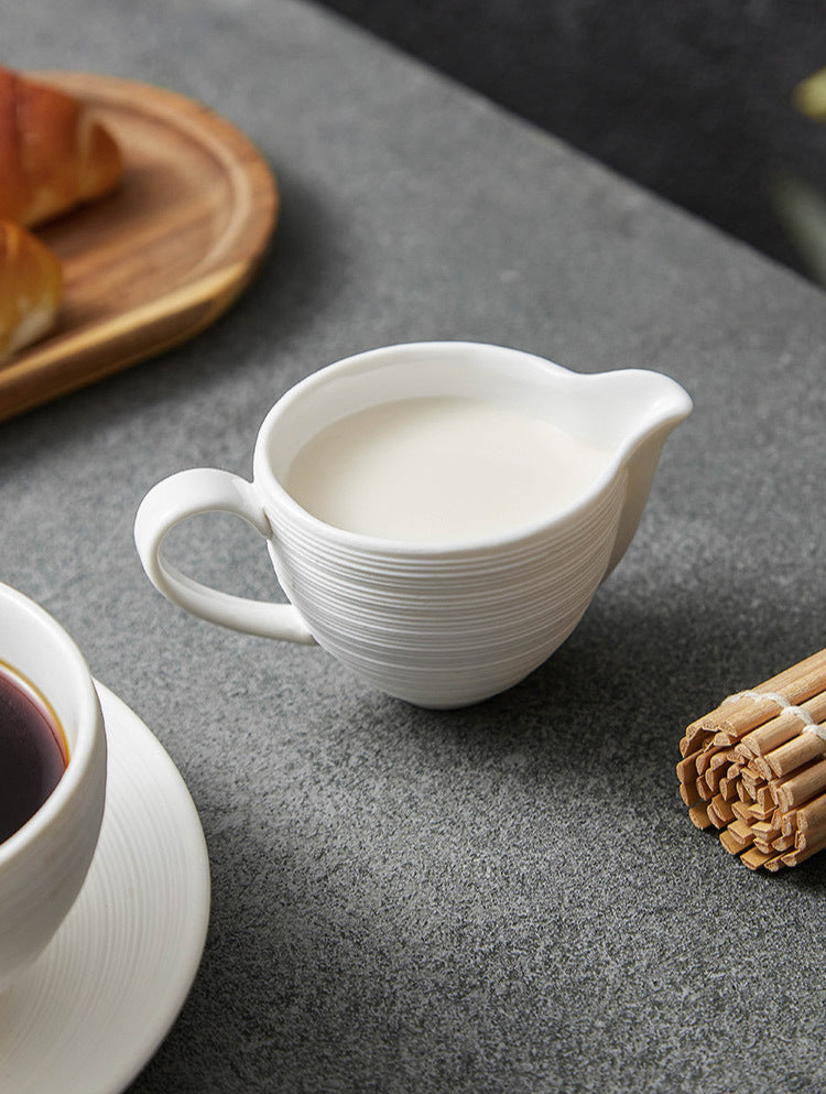 Textured White Ceramic Milk Jug – Minimalist Pouring Cup for Coffee or Juice-3