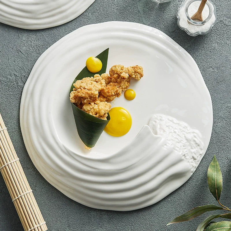 Wave Artistic Conception Fusion Dish Tableware Ceramic Western‑Style Flat Special‑Shaped Hotel High‑End Cold Dish Plate-2