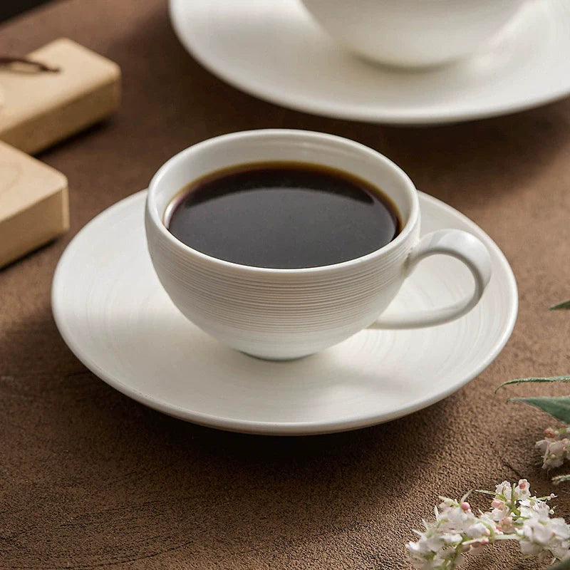 Artisan White Coffee Cup & Ceramics Set with Brushed Texture – Elegant Everyday Tableware-1