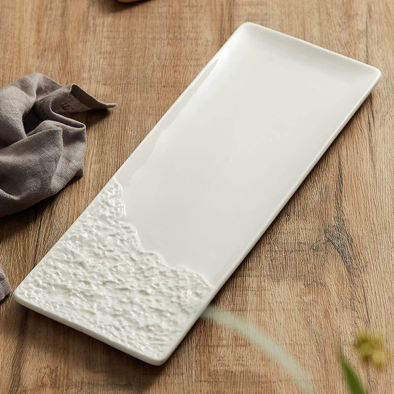 Artisan Stone-Edge Rectangular Ceramic Plate – 14.1" / 18.3"-3