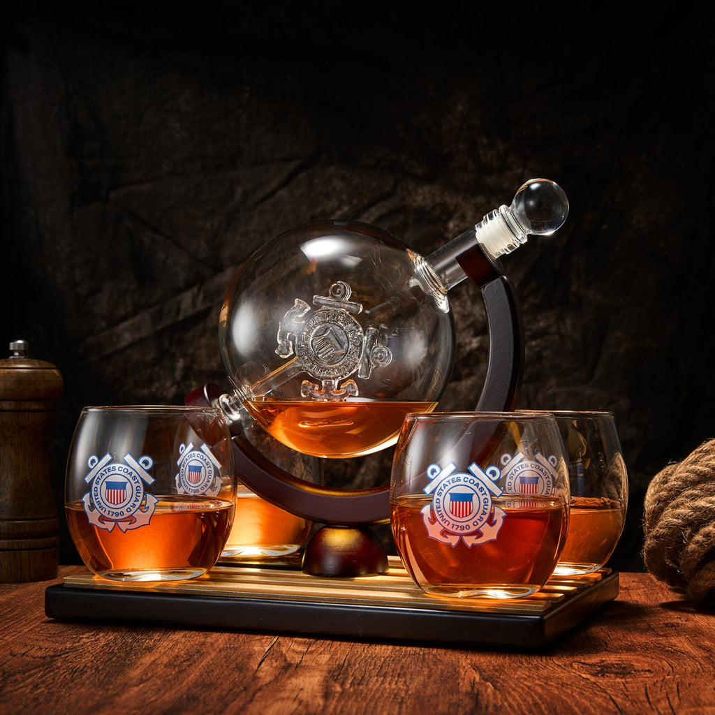Coastguard Gift Whiskey & Wine Decanter Set & 4 Liquor Glasses-1