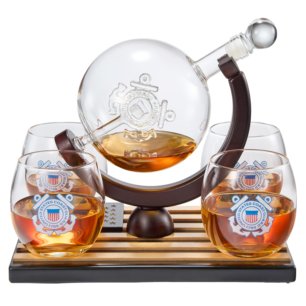 Coastguard Gift Whiskey & Wine Decanter Set & 4 Liquor Glasses-0