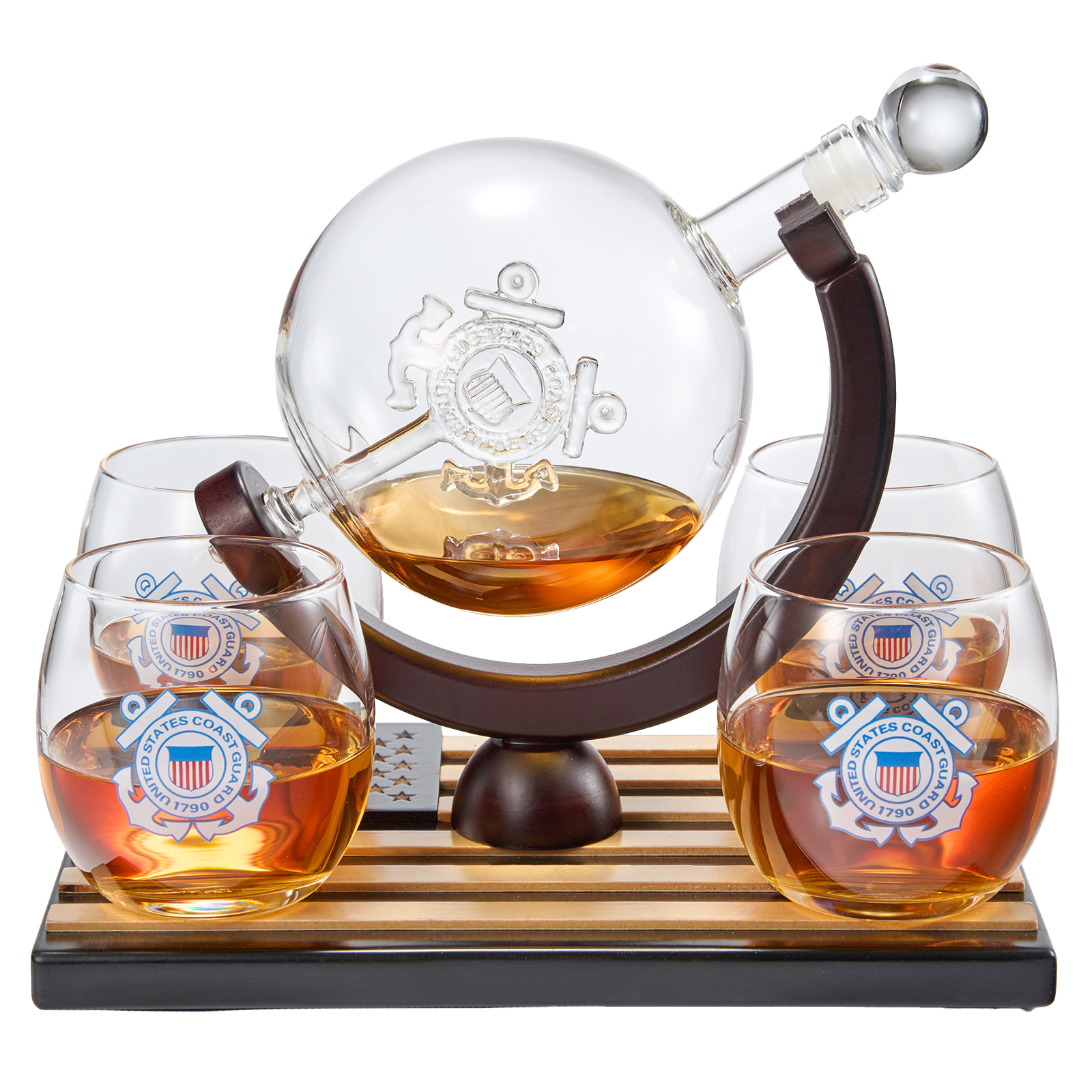 Coastguard Gift Whiskey & Wine Decanter Set & 4 Liquor Glasses-0