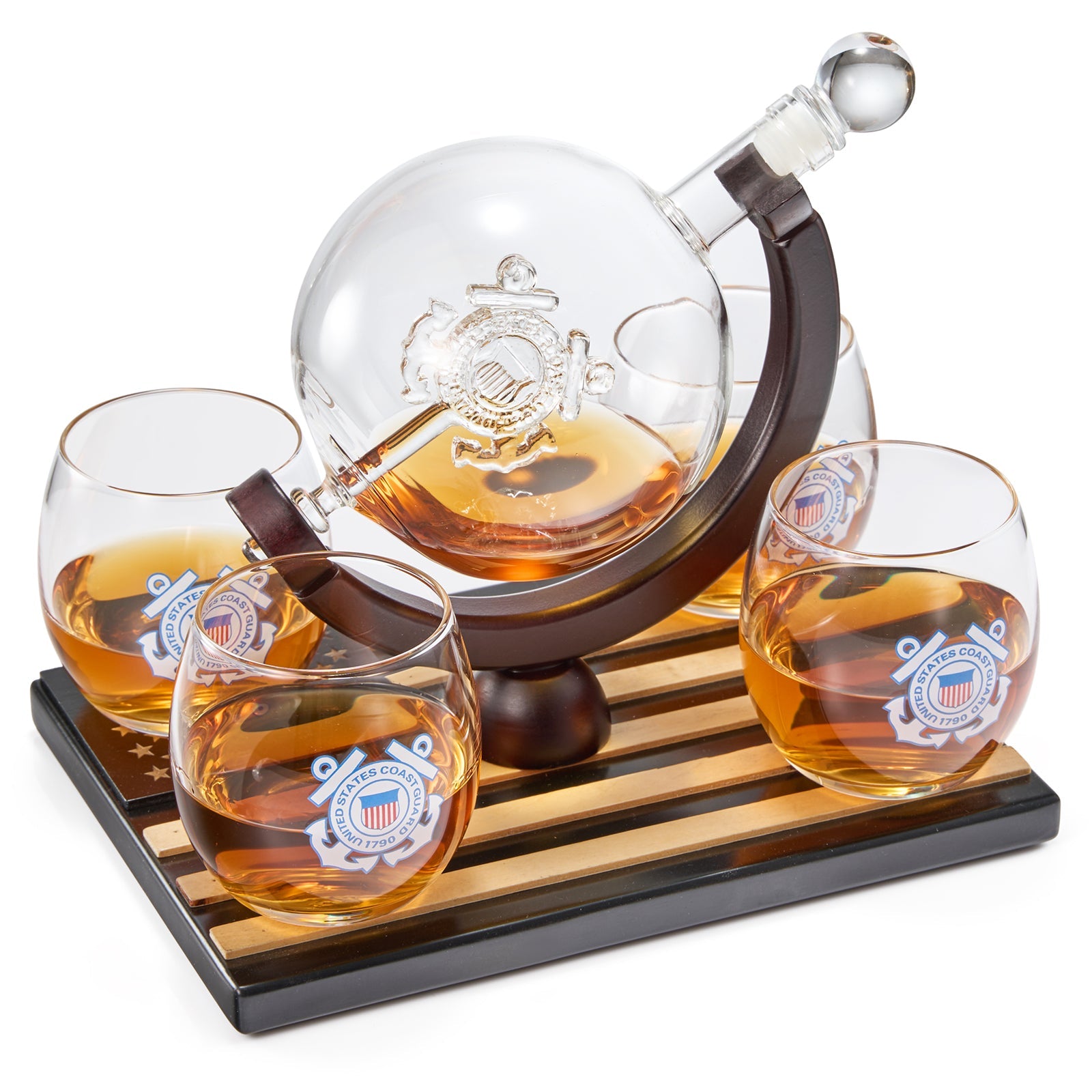 Coastguard Gift Whiskey & Wine Decanter Set & 4 Liquor Glasses-4