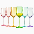 Colored Crystal Wine Glass Set of 6, Large Stemmed 12 oz-0