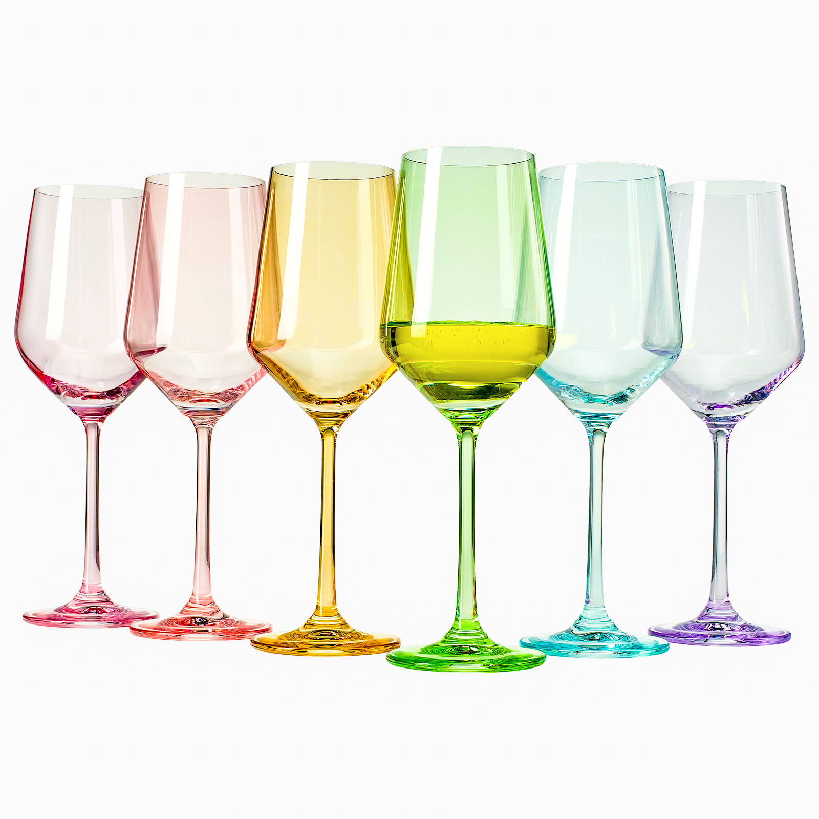 Colored Crystal Wine Glass Set of 6, Large Stemmed 12 oz-0