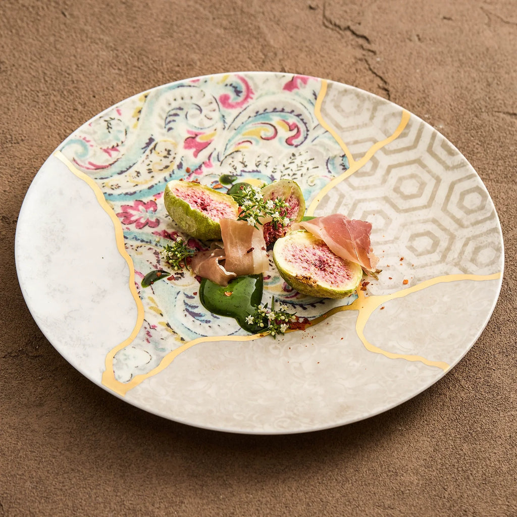 Silk Brocade Gold-Thread Shallow Plate — Artisanal Porcelain-3