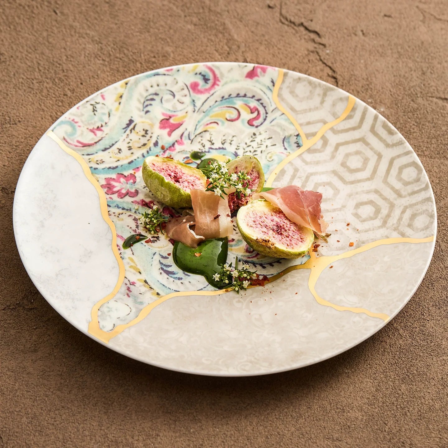 Silk Brocade Gold-Thread Shallow Plate — Artisanal Porcelain-3