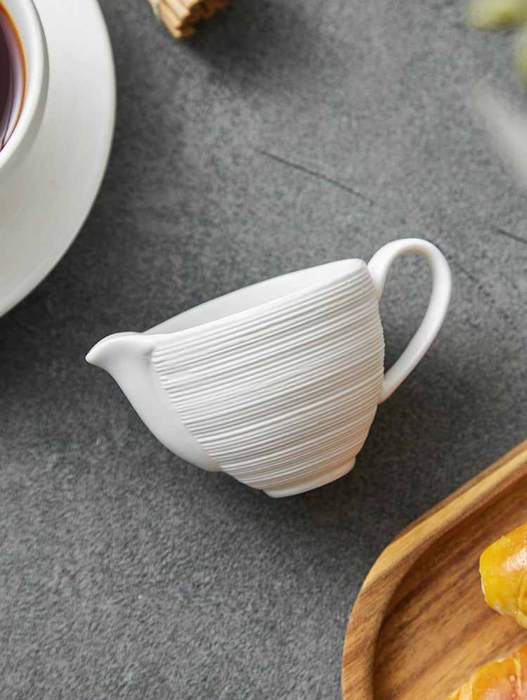 Textured White Ceramic Milk Jug – Minimalist Pouring Cup for Coffee or Juice-4