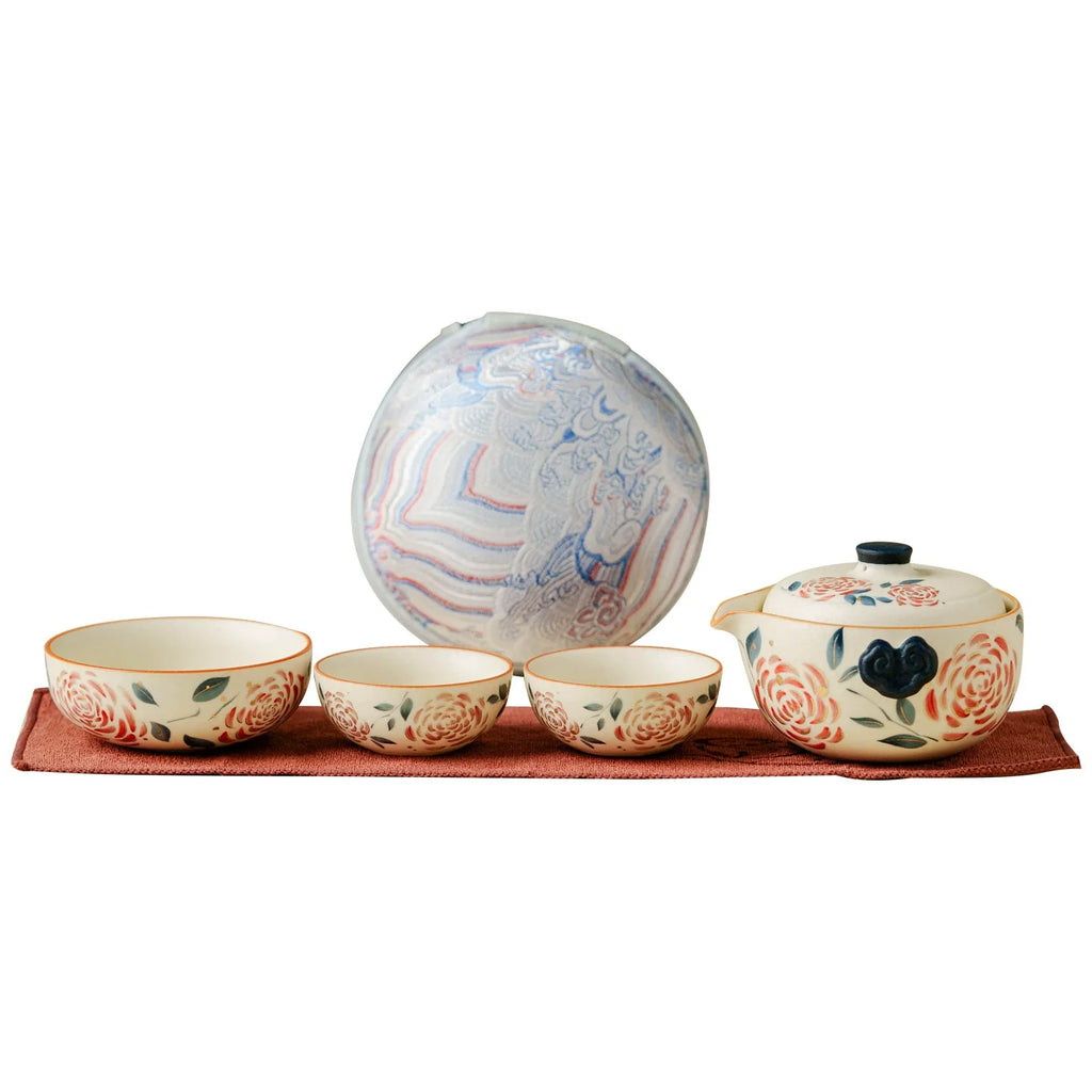 Portable Travel Tea Set – Yanmian White Porcelain Gold Rose Ruyi Series-4