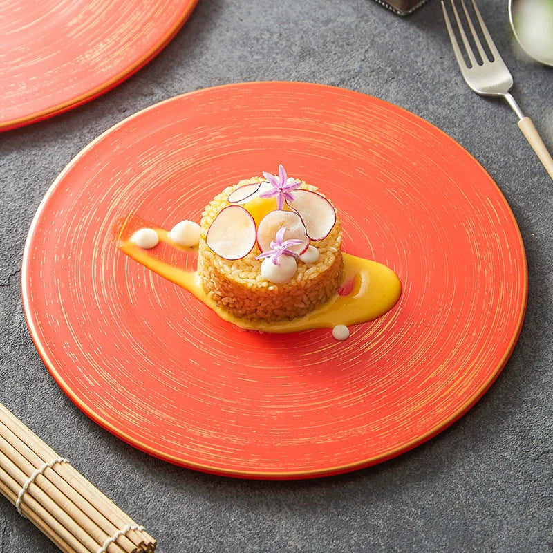 Brushed Texture Round Ceramic Dinner Plate 10" / 12"  – Minimalist Matte Glaze Design-0