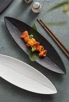 Leaf-Shaped Ceramic Serving Plate – Textured Long Dish for Sushi or Appetizers-4