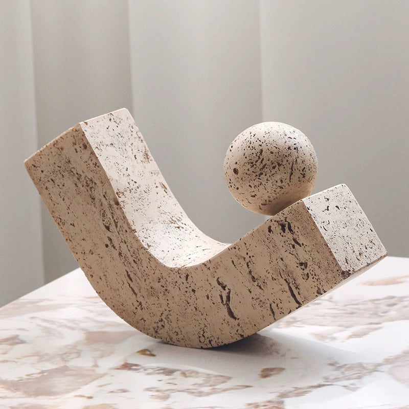 Wabi-Sabi Geometric Stone Sphere Sculpture | Minimalist Abstract Art Ornament for Living Room, Study, Wine Cabinet Decor-3