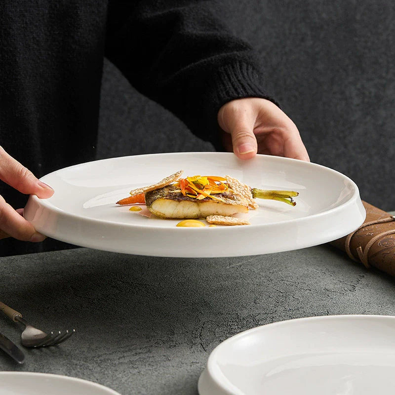 Minimalist Fine Porcelain Deep Plate – Modern White Round Dinner Plate for Gourmet Plating-2