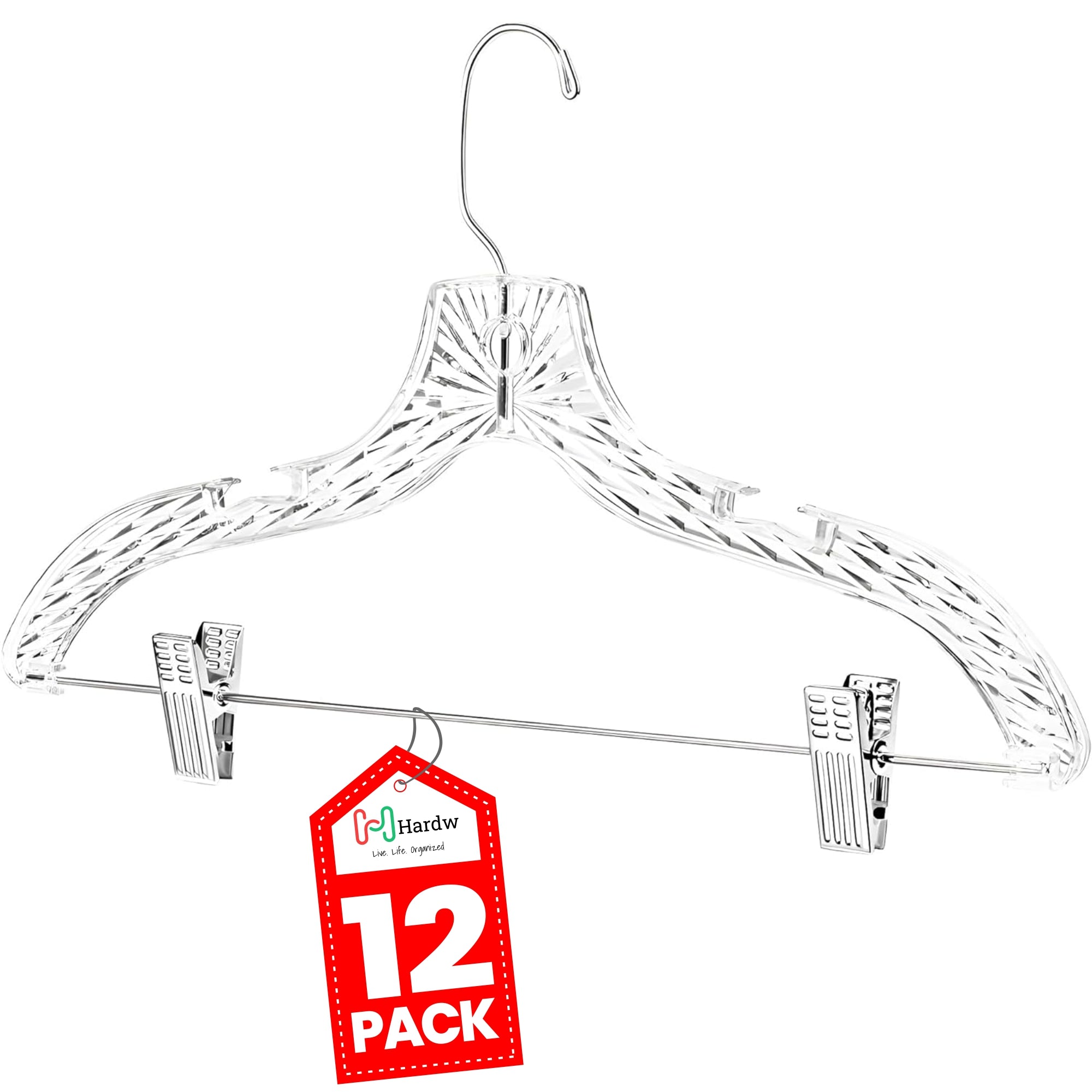 HARDW™ Crystal Designed Clothes Hangers with Clips, 360 Swivel Hook (12 Pack)