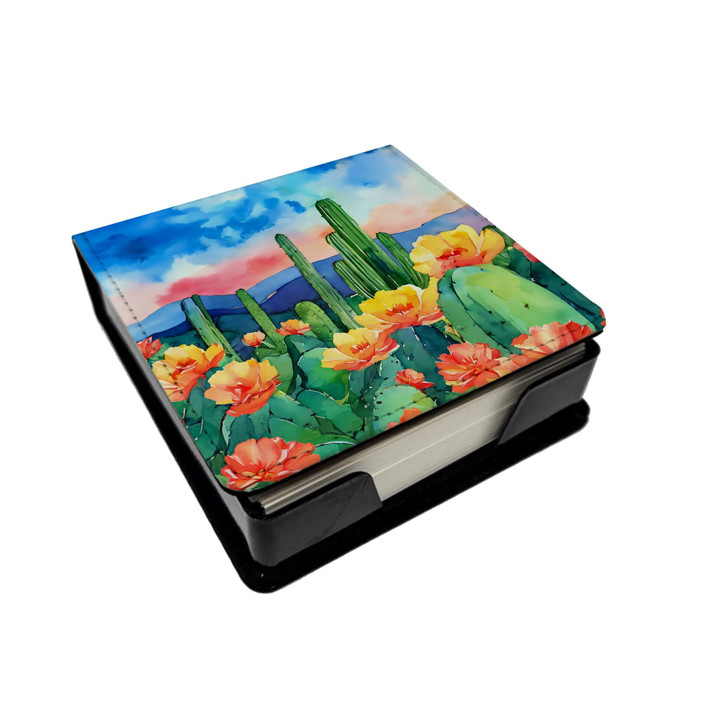 Arizona Saguaro Cactus Blossom in Watercolor PU Leather Note Paper Holder-0