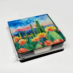 Arizona Saguaro Cactus Blossom in Watercolor PU Leather Note Paper Holder-3