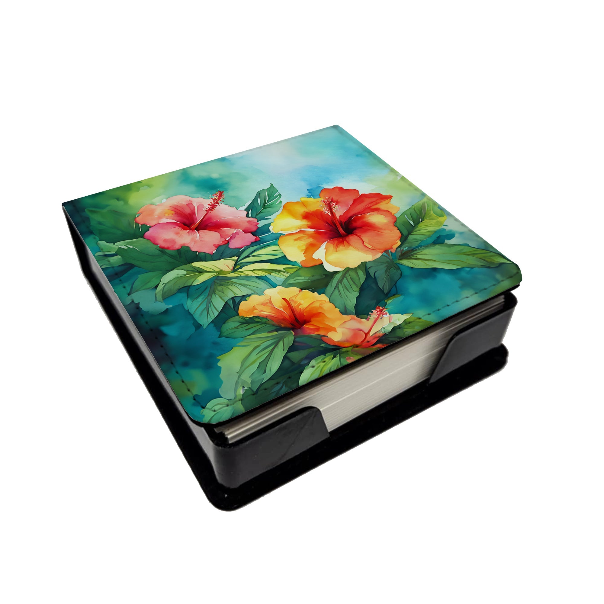 Hawaii Hawaiian Hibiscus in Watercolor PU Leather Note Paper Holder-0