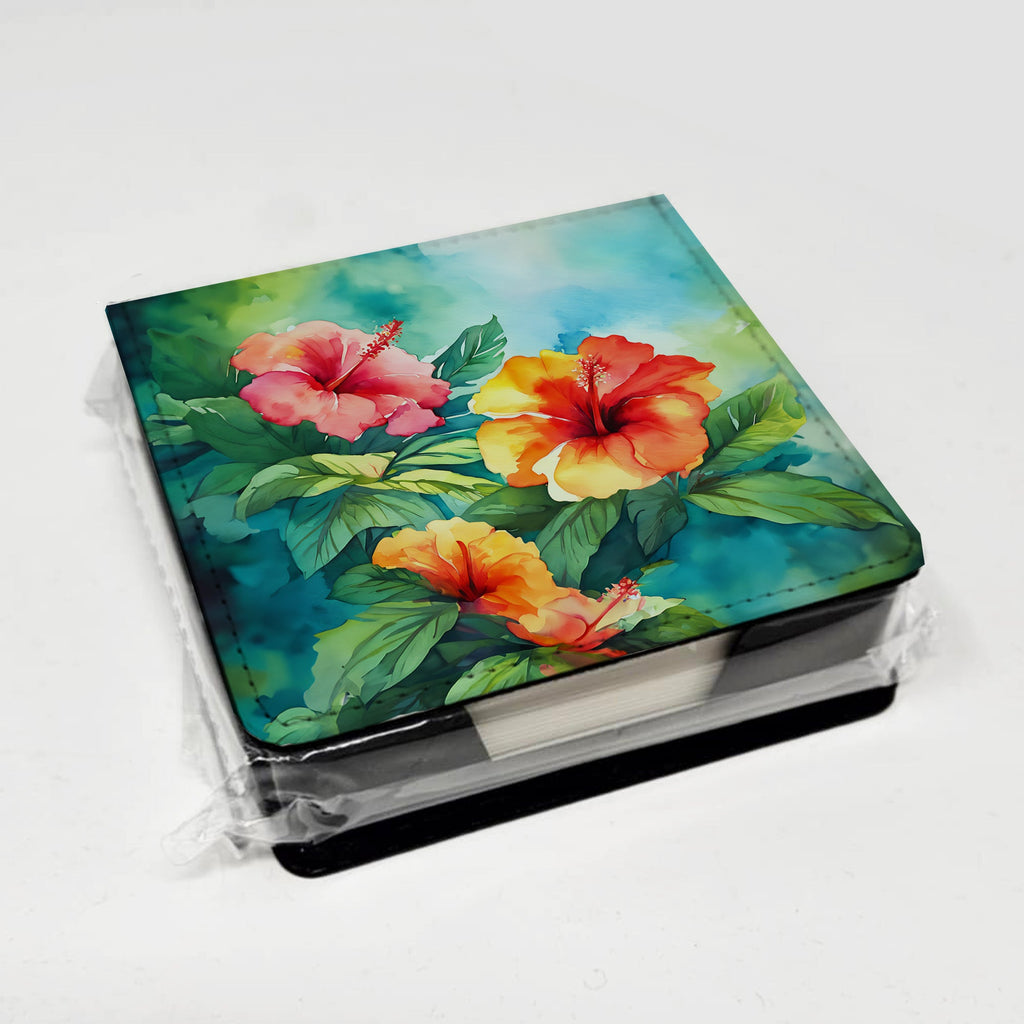 Hawaii Hawaiian Hibiscus in Watercolor PU Leather Note Paper Holder-3