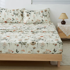 DaDalogy Enchanted Meadow Bed in a bag Set - Victoria Garden Delicate Floral Symphony in Beige, Rose, and Soft Green, Luxuriously Soft Quilted Set-3