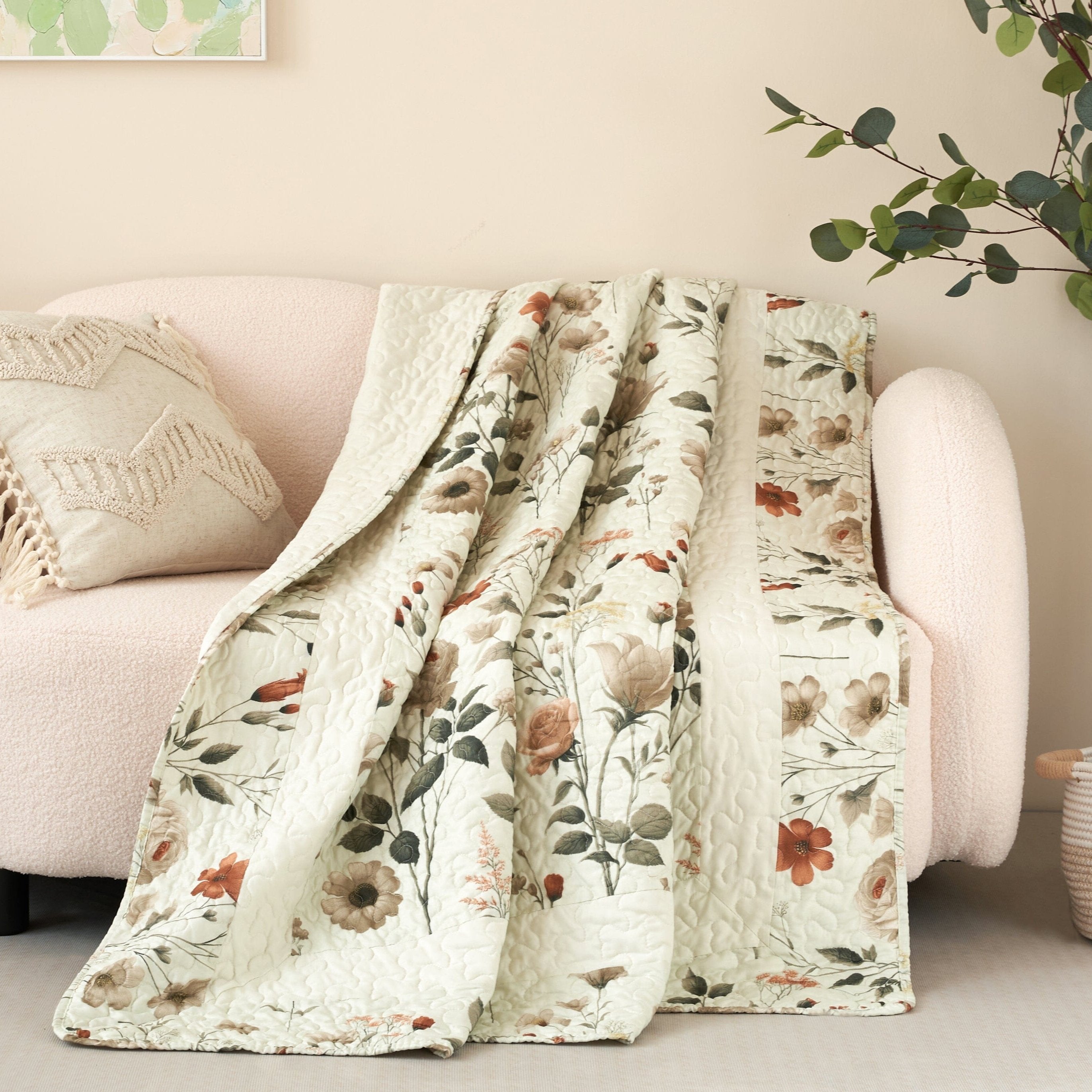DaDa Bedding Collection Enchanted Meadow Reversible Floral Cozy Lightweight Lap Throw - Perfect for Couch or Bed, Beige Victorian Garden Pallete, All-Season Comfort, Machine Washable, 50x60 Inches-3