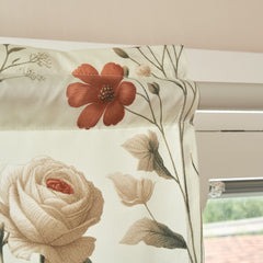 DaDa Bedding Collection Enchanted Meadow Semi-Sheer Valance - Floral Elegance in Beige, Rose, and Soft Green, Light Filtering See Through Microfiber, Rod Pocket Design, 18x52 Inches