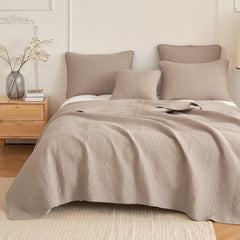 DaDa Bedding Neutral Taupe Beige Sandy Elegant Matelasse Cotton Quilted Bedspread Set (JHW-585)-2