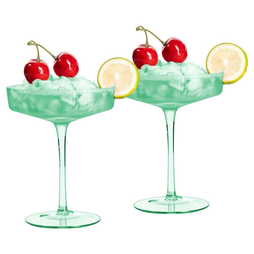 Ribbed Coupe Cocktail Glasses 8 oz | Set of 2 (Green)