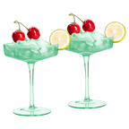 Ribbed Coupe Cocktail Glasses 8 oz | Set of 2 (Green)