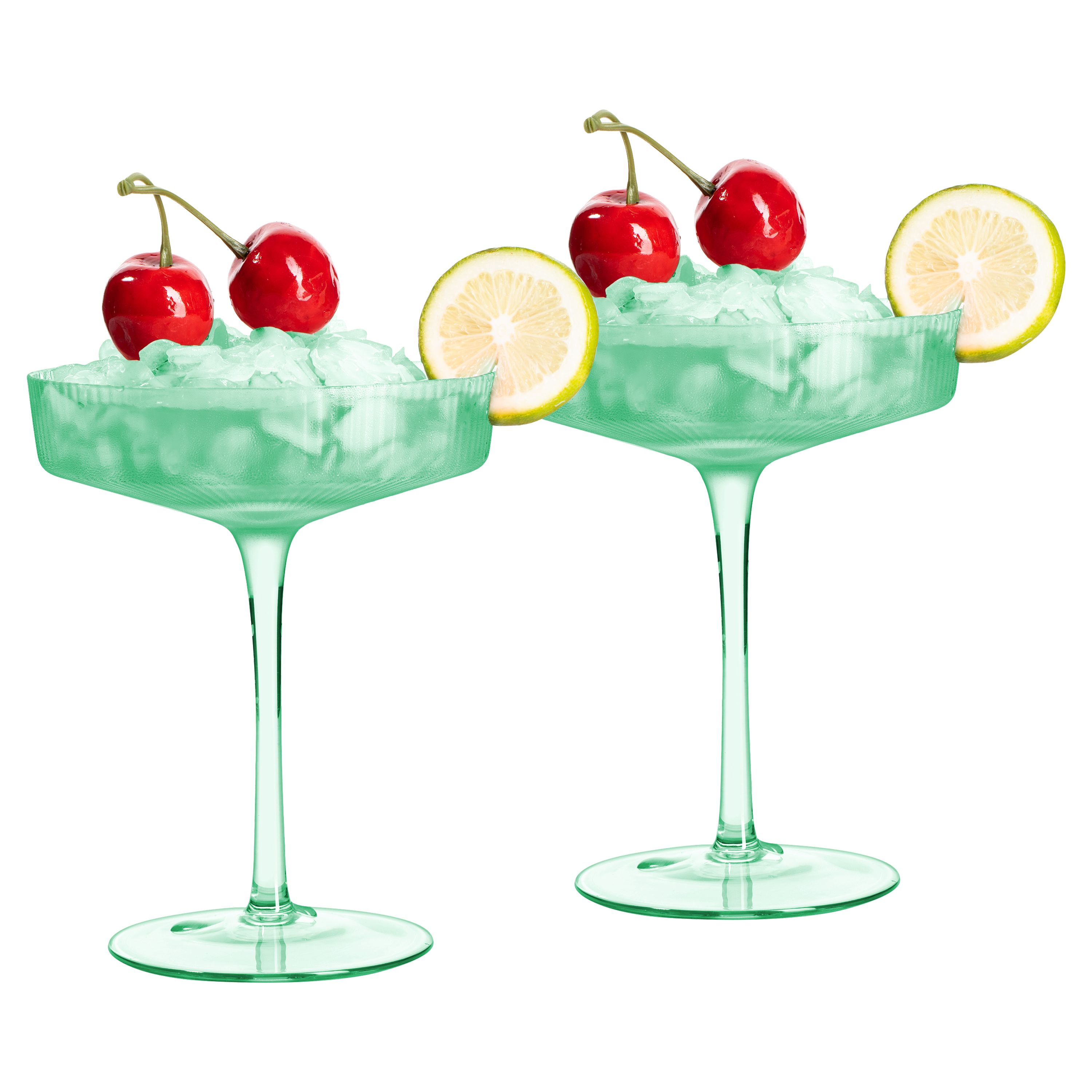 Ribbed Coupe Cocktail Glasses 8 oz | Set of 2 (Green)