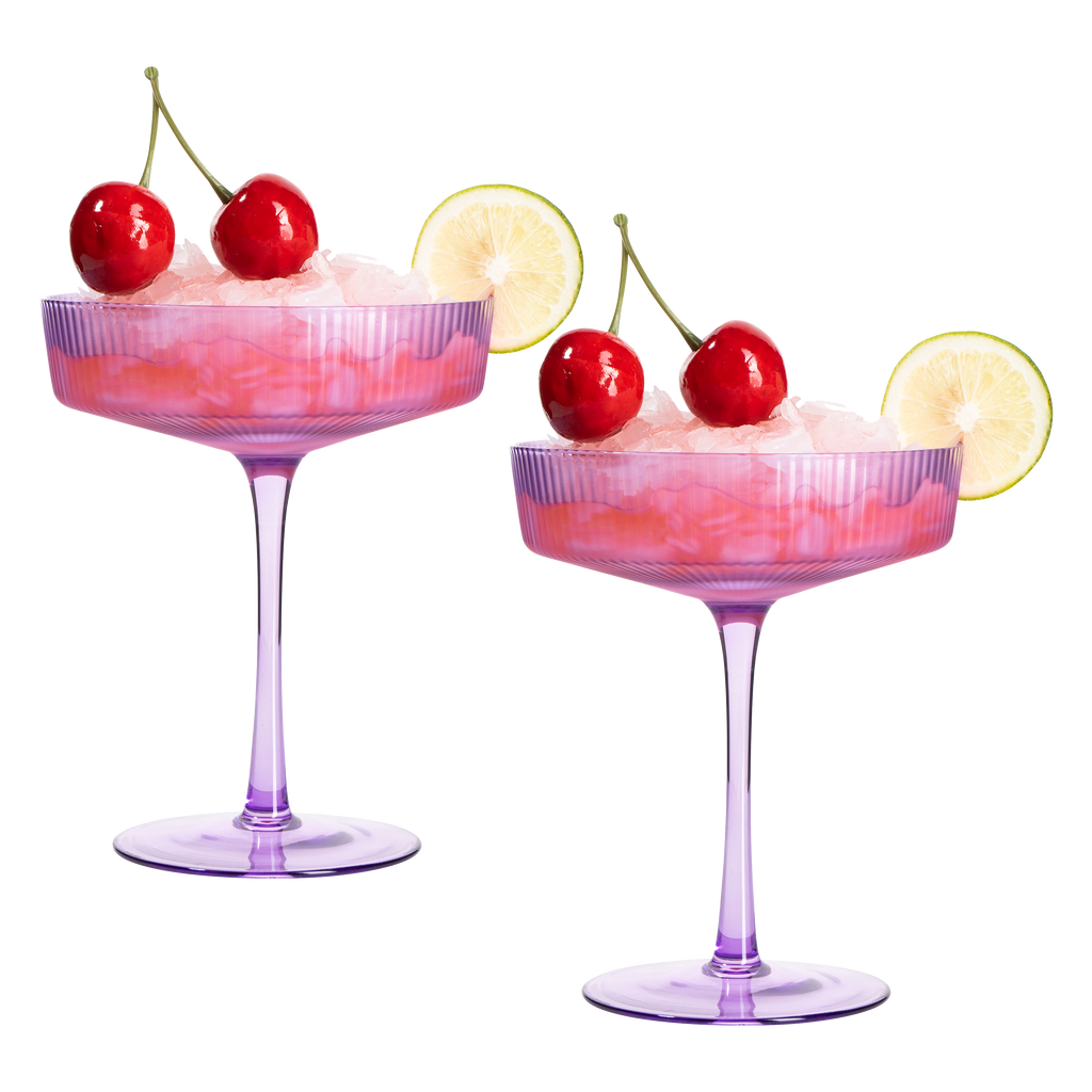 Ribbed Coupe Cocktail Glasses 8 oz | Set of 2 (Lavender, Set of 2)-0